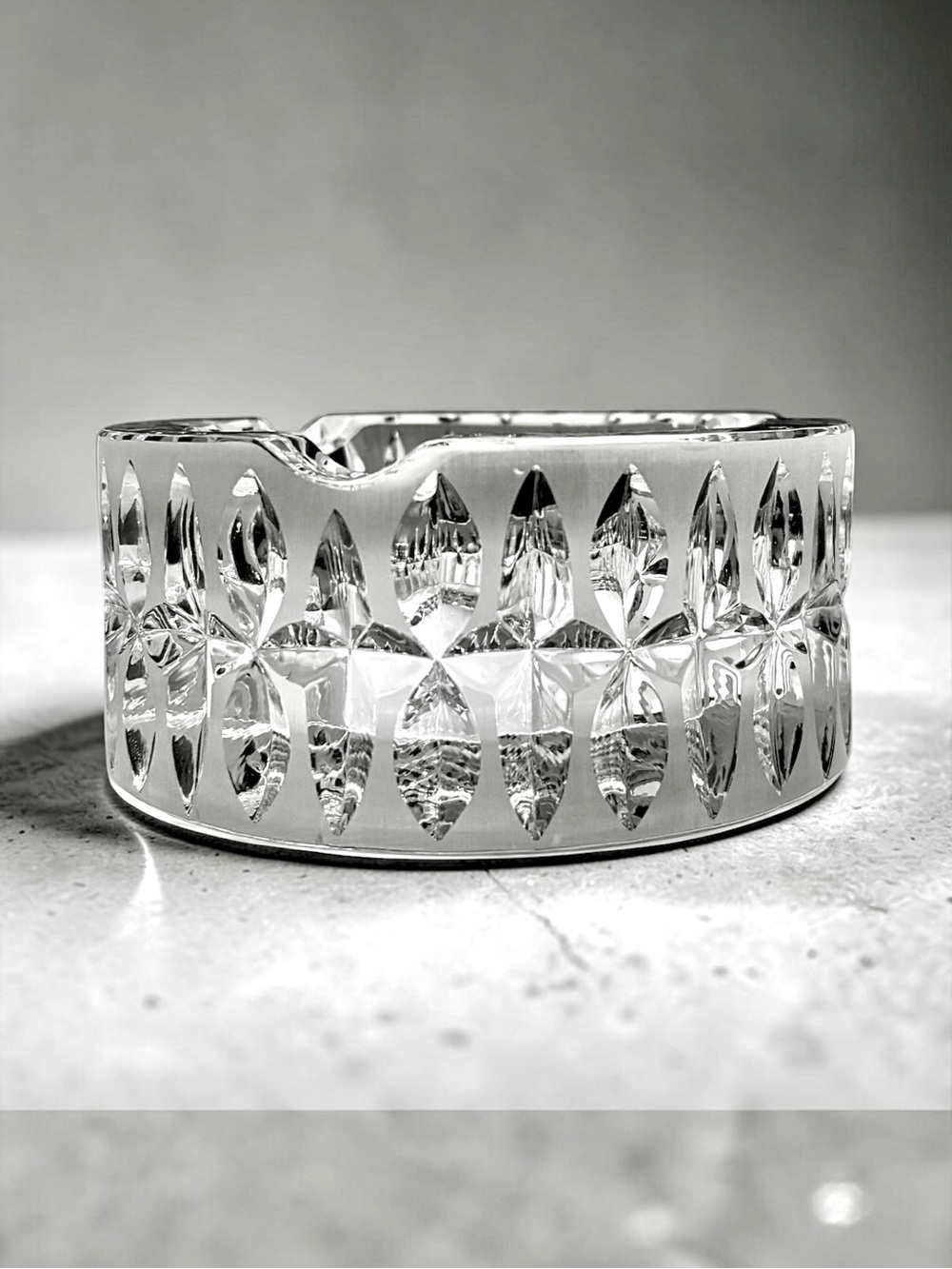 Vintage Hand Cut Lead Crystal Ashtray, Elegant Mid Century Modern Home Bar Decor
